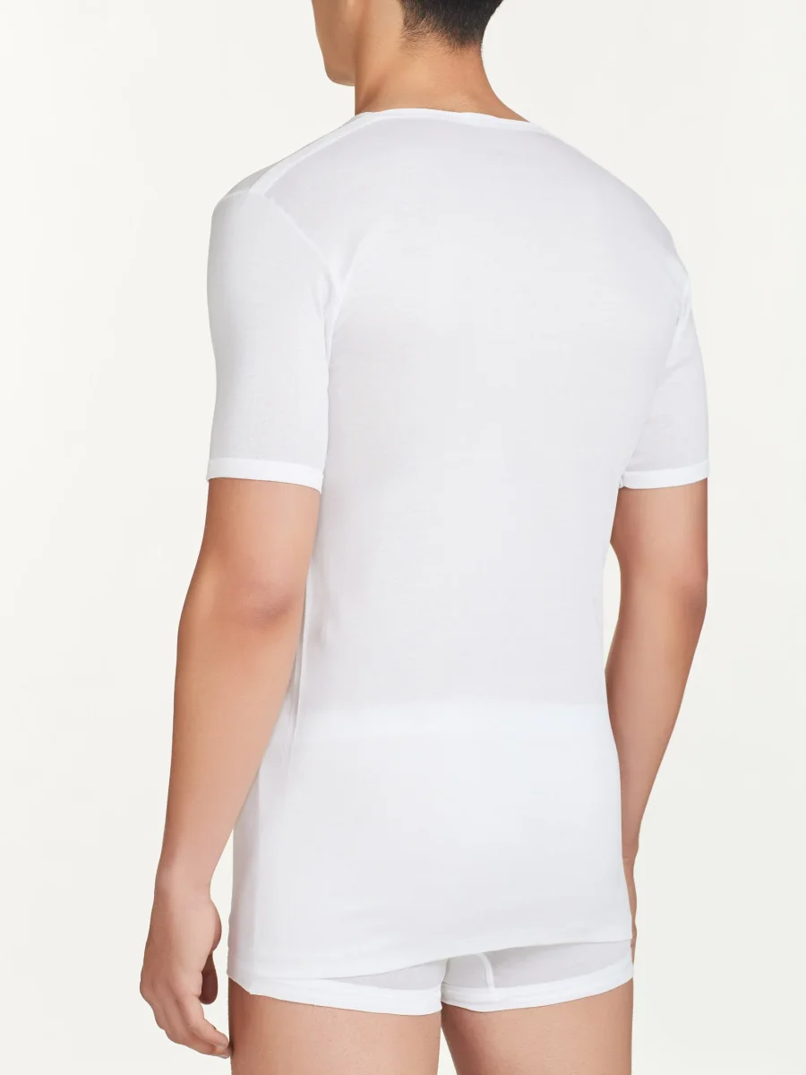 Filo di Scozia - Maglietta scollo a V in cotone - Bianco - immagine 4