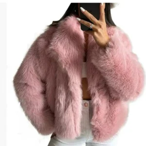 Cappotto Invernale Moda Caldo Ispessito Giaccone Soffice da Donna con Scollo a Lapel a Maniche Lunghe