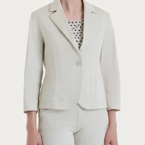Blazer corto con 1 bottone e manica 3/4 in Satin Power - Champignon
