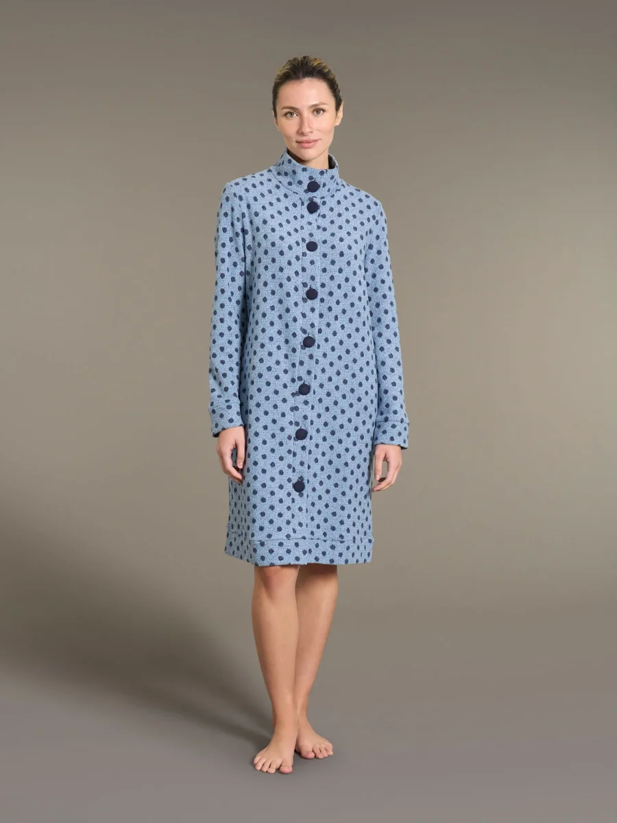 Vestaglia aperta con collo alto a pois in Cotton Eco Pile - Fant.Delave' Mel.