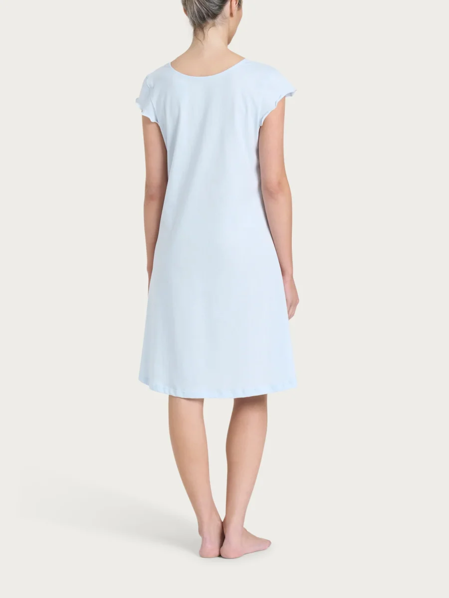 Camicia da notte tinta unita con scollo a V in Jersey di Cotone - Ice Water - immagine 3