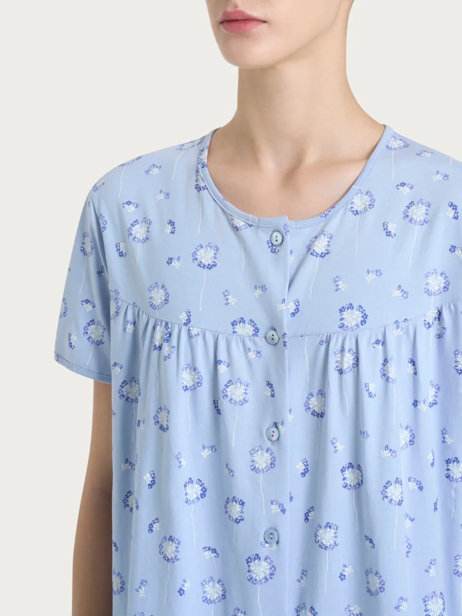 Camicia da notte aperta con arricciatura in Jersey di cotone 40-52 - Fant. Brunnera Blue - immagine 4