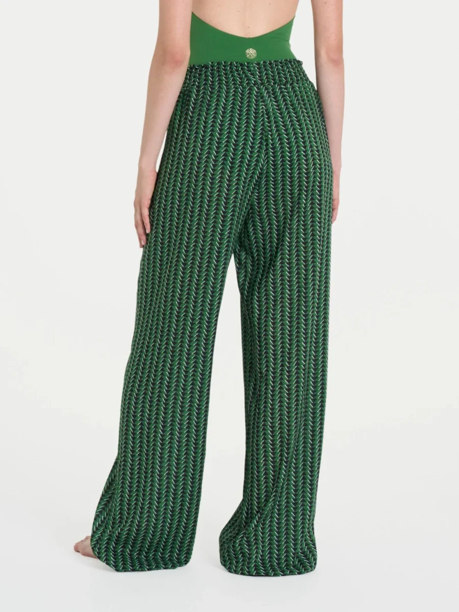 Pantalone ampio con arricciatura in fantasia in Ecoseta - Fant. Artichoke Green - immagine 3