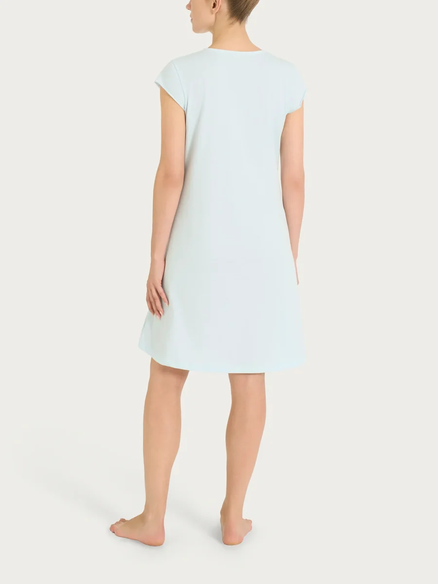 Camicia da notte tinta unita con collo a serafino in Jersey di Cotone - Country Air - immagine 3