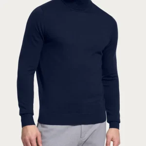 Dolcevita a maglia unita in Merino Soft - Bleu