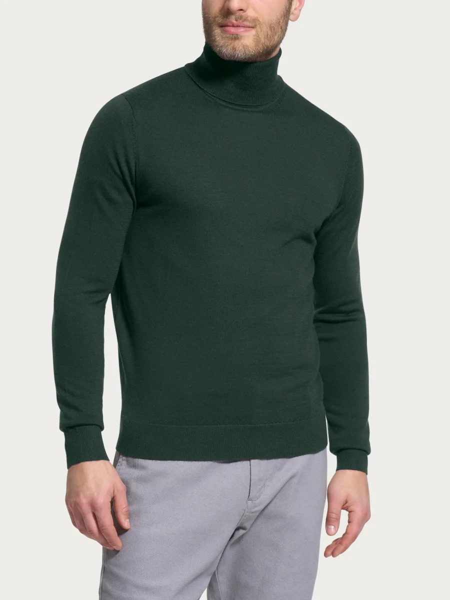 Dolcevita a maglia unita in Merino Soft - Kombu Green
